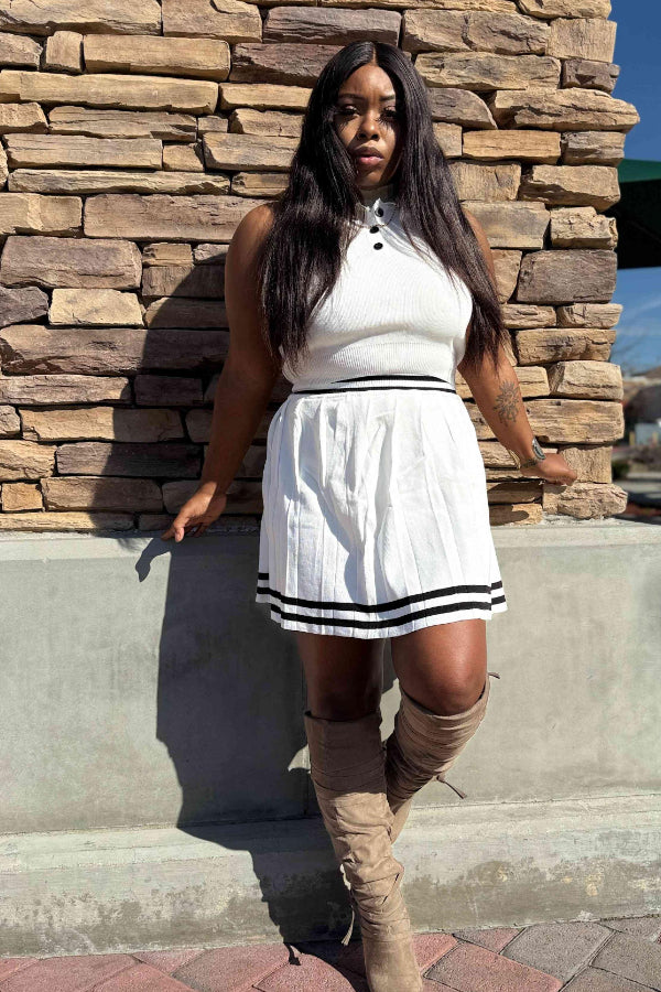 Striped Pleated Skirt Set