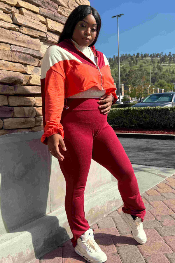 Color Block Cropped Set with High-Waist Flare
