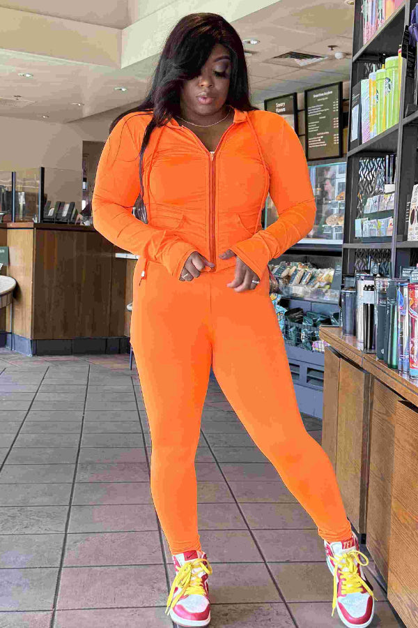 Solid Color Casual Set with Zipper Design